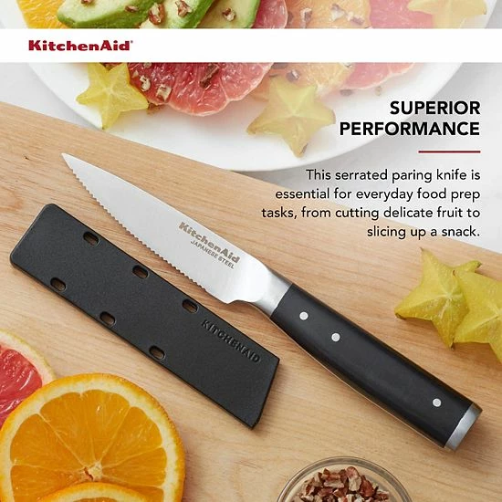 KitchenAid KO35DSSOHOBA Gourmet 3.5-in. Forged Serrated Paring Knife With Sheath 4 KitchenAid KO35DSSOHOBA Gourmet 3.5-in. Forged Serrated Paring Knife With Sheath - Image 2