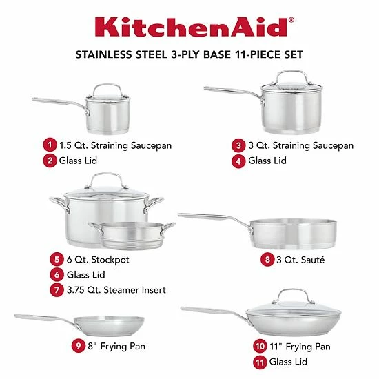 KitchenAid® 3-Ply 11-pc. Stainless Steel Cookware Set 7 KitchenAid® 3-Ply 11-pc. Stainless Steel Cookware Set - Image 5